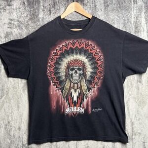 Sullen Art Men's Shirt XL Black Adam Hays 2013 Skull Native Chief Graphic Tee